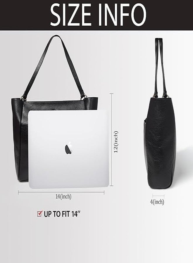 ADYAN Genuine Leather Tote Bag for Women 14.5'' Large Shoulder Handbags and Purse for Work Office Travel and Shopping (14.5'' x 12'' x 4'', Black) - Image 4